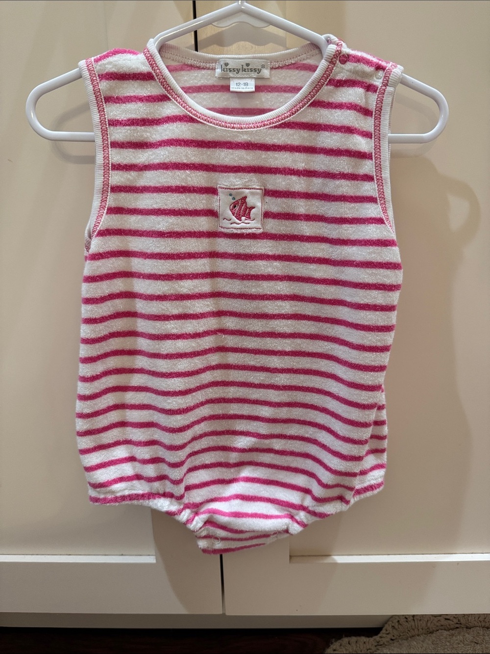Kissy Kissy Pink and White Striped Tank Bodysuit with fishPatch